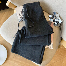 批发杏色阔腿裤女秋<b class='q'>冬</b>季2025新款宽松慵懒风加绒加厚羊毛糯米运动卫裤