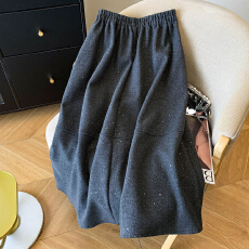 批发灰色<b class='q'>花苞</b>半身<b class='q'>裙</b>女2025新款冬季a字长款加厚蓬蓬毛呢伞<b class='q'>裙</b>子高级感