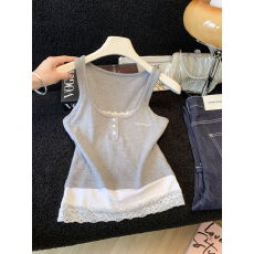 批发实拍实价甜辣妹蕾丝花边罗纹背心2026夏季<b class='q'>工字</b>型假两件吊带上衣女