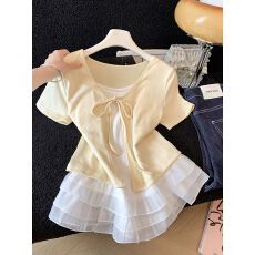 批发2026夏季韩版度假风V领黄色开衫女+波点荷叶边吊带两件套潮