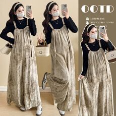 批发实拍2026年春季新款垂感休闲背带<b class='q'>裤</b>+打底<b class='q'>T</b><b class='q'>恤</b>孕妇<b class='q'>套</b><b class='q'>装</b>慵懒风