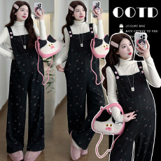 实拍现2025年高品质原创针织打底卡通孕妇加绒时尚背带裤孕妇套装