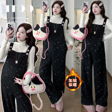 实拍现2025年高品质原创针织打底卡通孕妇加绒时尚背带裤孕妇套装