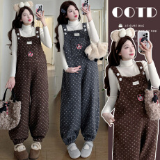 批发现2025年<b class='q'>韩版</b>高品质针织打底毛绒卡通孕妇加绒时尚<b class='q'>背带裤</b>孕妇套装