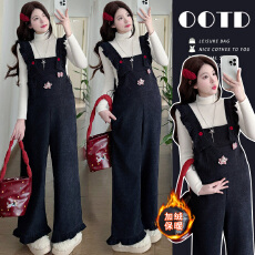 批发2025年秋冬新款高品质针织打底+孕妇加绒时尚背带裤孕妇套装