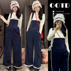 批发2025秋冬原创高品质针织打底孕妇加绒<b class='q'>时尚</b>毛边花边背带裤孕妇套装