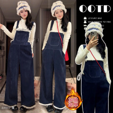 批发2025秋冬原创高品质针织打底孕妇加绒<b class='q'>时尚</b>毛边花边背带裤孕妇套装