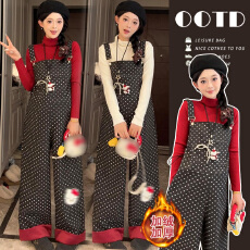 批发2025年原创高品质新款针织打底卡通孕妇加绒时尚背带裤孕妇套装