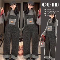 批发2025秋冬原创高品质针织打底孕妇加绒时尚豹纹<b class='q'>背带裤</b>孕妇套装