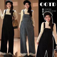 批发现原创2025秋冬高品质针织打底<b class='q'>孕妇</b><b class='q'>加绒</b>时尚烫钻背带裤<b class='q'>孕妇</b><b class='q'>套装</b>