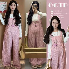 批发原 创现时尚春秋新款豹纹减龄可爱<b class='q'>孕妇</b><b class='q'>背带裤</b>+打底上衣两件套