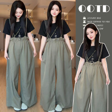 批发2026年春夏原创<b class='q'>韩版</b>宽松孕妇阔腿背带裤+打底T恤孕妇两件套