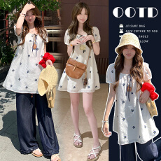 批发2026年夏季慵懒感宽松孕妇泡泡袖上衣+孕妇<b class='q'>休闲</b>长裤松弛感两件套