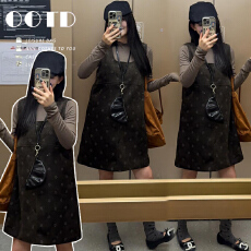 批发秋季新款时尚孕妇装法式印花背心裙+打底上衣孕妇连衣裙<b class='q'>两件套</b>