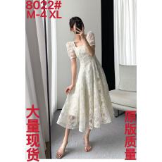 批发FT GUOGE方领连衣裙女2025夏新款高级感法式复古温柔风<b class='q'>欧根纱</b>长裙