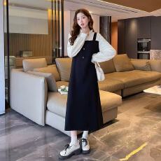 批发法式赫本小香风<b class='q'>假两件</b>拼接收腰气质长裙打底黑色针织<b class='q'>连衣裙</b>女秋冬