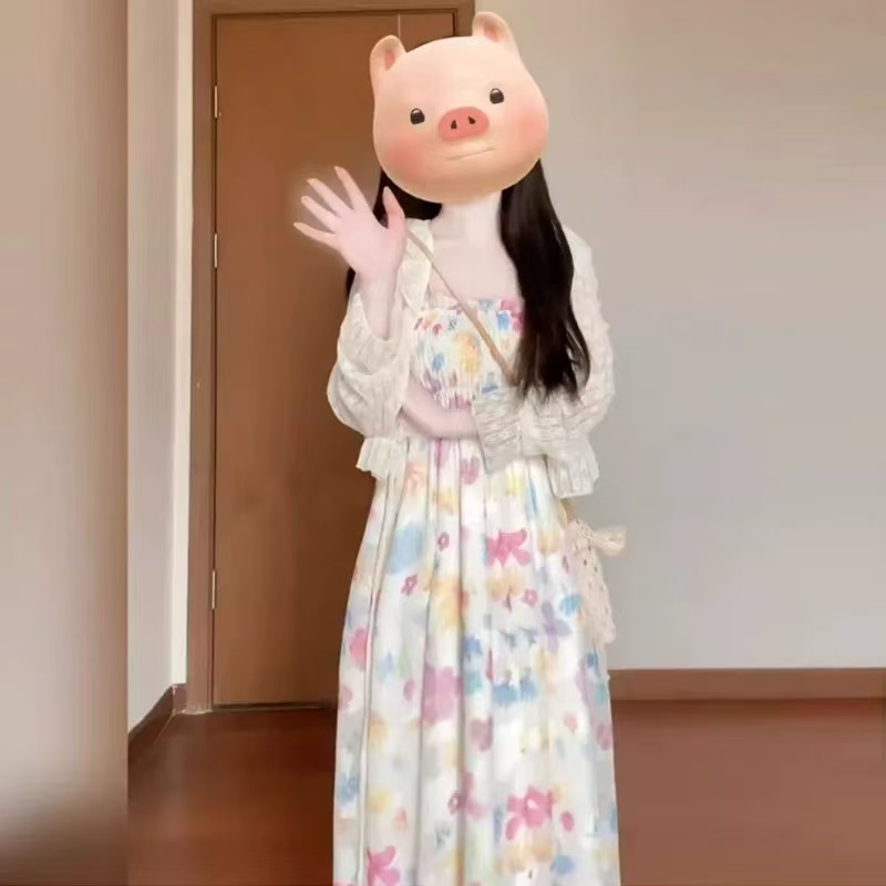 빅 사이즈 프랑스식 부드러운 품격 꽃무늬 여성 드레스 여름 휴가 바람 슬립 드레스 자외선 차단 오픈 가디건 투피스 슈트