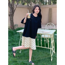 批发黑色波点拼接连衣裙女2026夏季新款设计感小众时尚高级感气质裙子