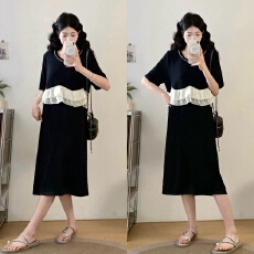 批发实拍法式温柔风荷叶边拼接连衣裙夏季女新款可盐可甜显瘦连衣裙