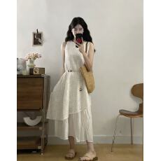 批发法式无袖假两件无袖背心<b class='q'>连衣裙</b>女夏2026新款气质漂亮长裙爆款流行