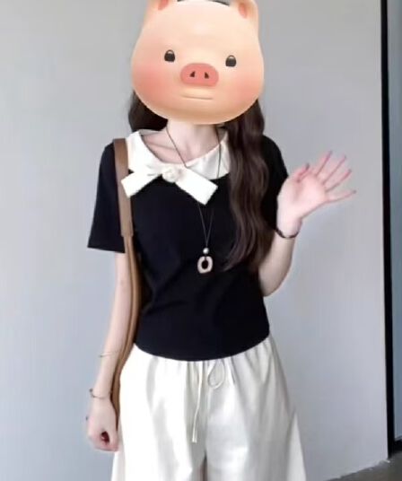 순면 프랑스식 베이비 칼라 반팔 티셔츠 여성 여름 빅 사이즈 마이크로 지방 mm 슬림해 보이는 디자인 센스 작은 대중 chic 맨위