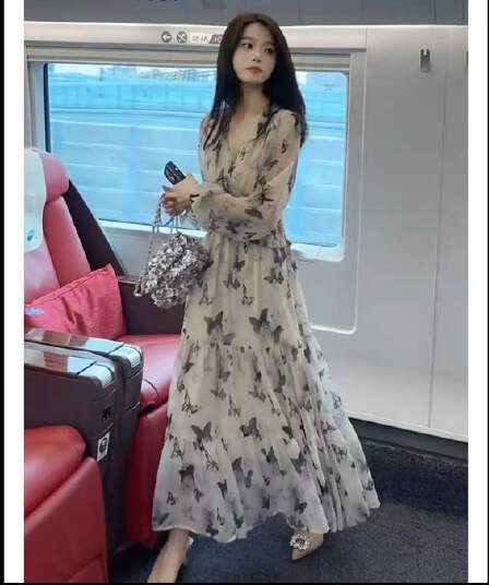 차 휴식 프랑스식 부드러운 부서 고급 센스 휴가 바람 품격 명문 여성 여신 팬 점프 슈트 치마 가을 겨울 슬림해 보이는 롱 스커트