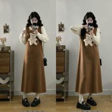 批发实拍<b class='q'>大码</b>小熊针织<b class='q'>连衣裙</b><b class='q'>女</b>2026新款秋冬长裙<b class='q'>假</b>两件毛衣裙