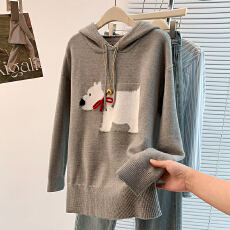 批发实拍秋冬新款洋气减龄休闲百搭连帽小狗套头毛衣外套<b class='q'>打底衫</b>