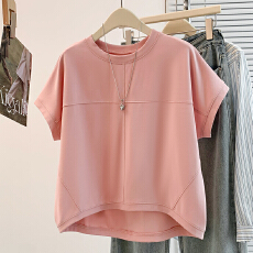 批发实拍夏季新款<b class='q'>韩版</b>设计感蝙蝠袖前短后长百搭显瘦高级感短袖T恤