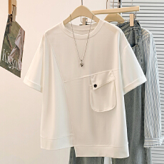 批发实拍夏季新款<b class='q'>韩版</b>设计感宽松休闲减龄百搭<b class='q'>大码</b>显瘦高级感短袖T恤