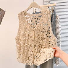 批发实拍夏季新款法式镂空钩花波西米亚旅游拍照百搭叠穿马甲外搭上衣