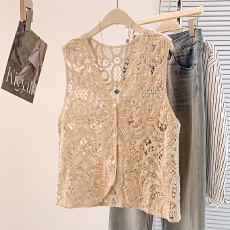 批发实拍夏季新款法式镂空钩花波西米亚旅游拍照百搭叠穿马甲外搭上衣