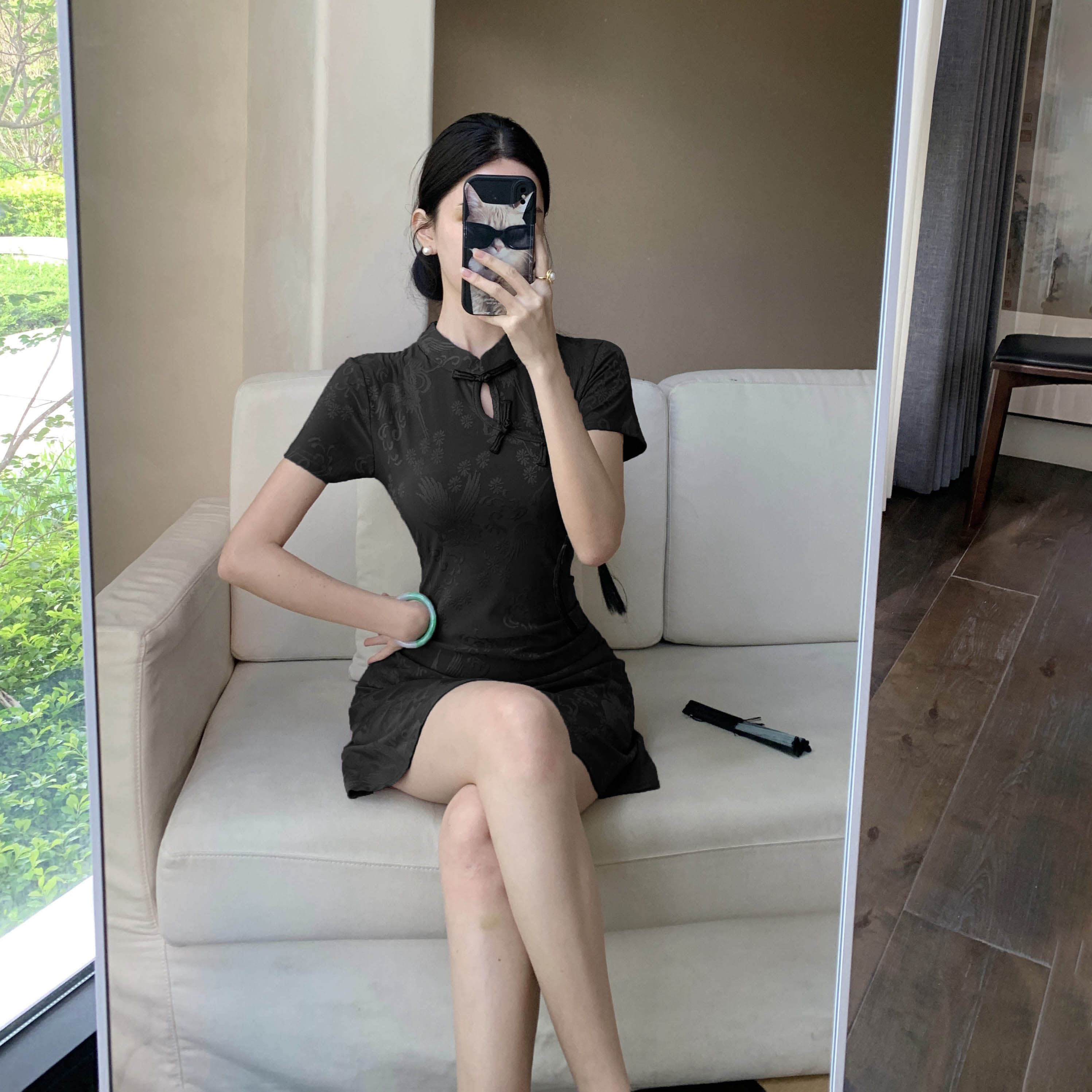 FA34632# 性感风新中式改良旗袍连衣裙女夏季修身显瘦气质褶皱包臀短裙 服裝批發女裝批發服飾貨源