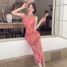 批发实拍新中式改良旗袍长款紧身显瘦修身百搭蕾丝<b class='q'>开叉</b>包臀<b class='q'>连衣裙</b>