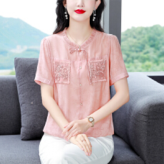 批发实拍2026夏装新中式洋气高贵小衫时尚百搭短袖衬衣气质上衣女