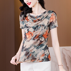 批发实拍2026新款夏装时尚<b class='q'>印花</b>修身显瘦短袖上衣打底衫洋气小衫女