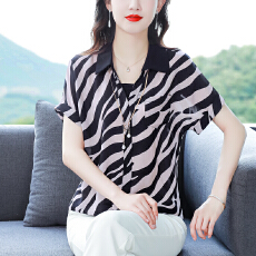 批发实拍雪纺衬衫女短袖2026夏季新款洋气妈妈装百搭遮肉显瘦上衣