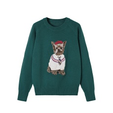 批发卡通小狗刺绣圆领针织套头衫女时尚气质<b class='q'>打底</b>毛衣