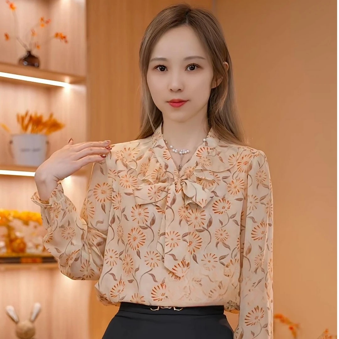 이른 봄 새로운 나비 넥타이 꽃무늬 맨위 외국 가스 슬림해 보이는 다용도 여성 셔츠