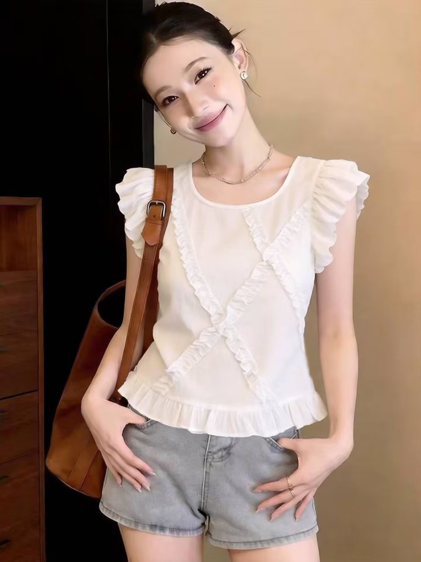 한 부서 꽃밭 소매 레이스 여성 셔츠 2026 여름 새로운 연령 감소 외국 가스 캐주얼 슬림해 보이는 작은 키 맨위 여성