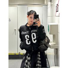 批发美式复古辣妹字母印花<b class='q'>网纱</b>外套男女秋宽松休闲百搭情侣<b class='q'>上衣</b>
