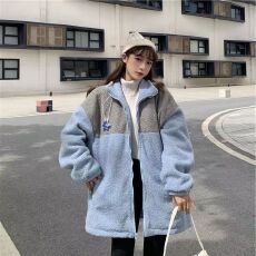 批发羊羔绒2025外套<b class='q'>女</b>ins加绒加厚秋冬棉服新潮立领宽松刺绣学生上衣