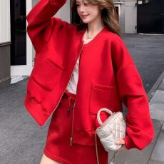 批发韩系运动休闲卫衣套装裙女春<b class='q'>秋</b>拉链棒球服外套高腰a字短裙两件套