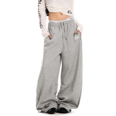 侧边刺绣美式阔腿卫裤男女宽松慵懒风垂坠感休闲裤潮