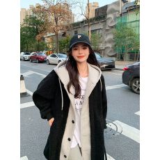 批发韩国chic2025秋冬新款长款连帽裙外套羊羔绒百搭宽松时尚外套ins