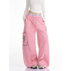 批发纯棉复牛奶丝<b class='q'>印花</b>新视觉休闲卫裤女2025秋新款宽松显瘦阔腿裤