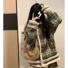 批发小香<b class='q'>风格</b>子仿羊羔棉服外套女秋冬欧货美式复古小众加绒加厚大衣