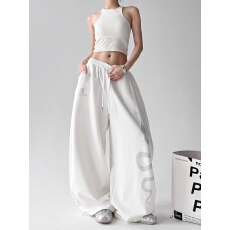 批发美式复古烫钻蛇纹印花休闲裤<b class='q'>男</b>女同款街头宽松运动长裤