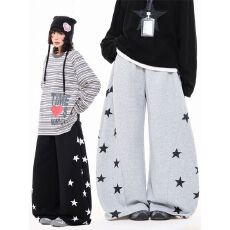 批发原版纯棉复合撞色星星弯刀卫裤<b class='q'>男</b>女爵士舞宽松休闲裤设计感