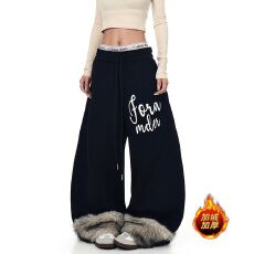 批发纯棉复绒美式复古毛绒裤脚设计感弯刀卫裤<b class='q'>男</b>女爵士舞宽松阔腿裤